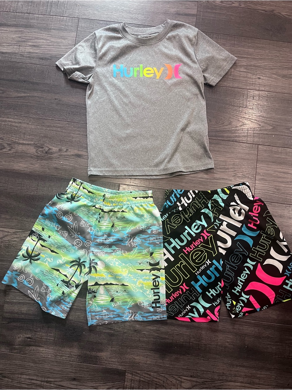 Hurley Gray Tee with Neon Logo and Two different Short options